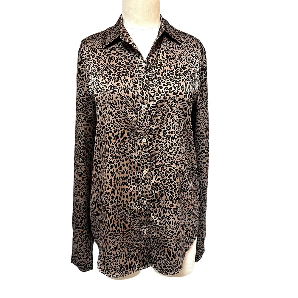 Guess by Marciano Leopard Animal Print Silky Button-up Blouse Small